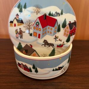 Vintage Mikasa Holiday Village Porcelain Trinket Jewelry Box. Made in Japan